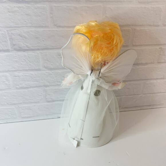 Vintage Christmas Angel Tree Topper Japan 1960s MCM 8” Cone Eyes Closed Blonde - Picture 3 of 8